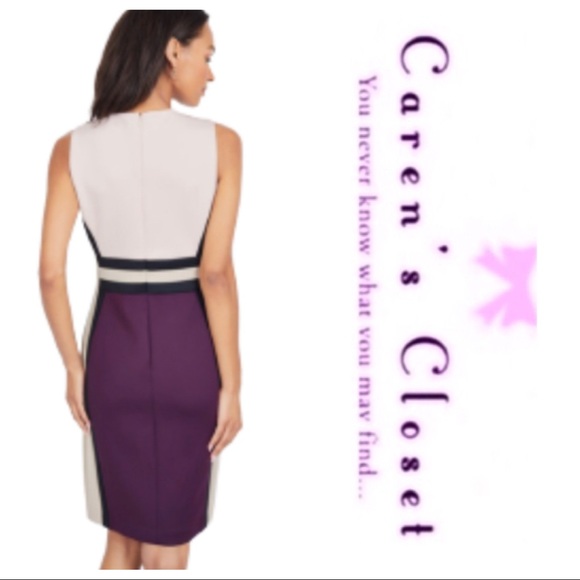 Calvin Klein Purple & Cream Scuba Sleeveless Sheath Dress - Picture 3 of 8